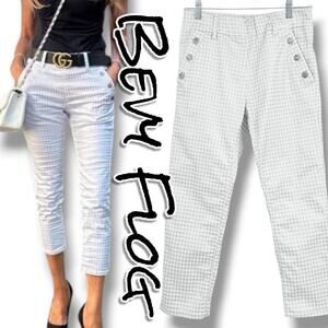Bevy Flog Dafna Houndstooth Button Capri Pants Silver White 27 Quiet Luxury